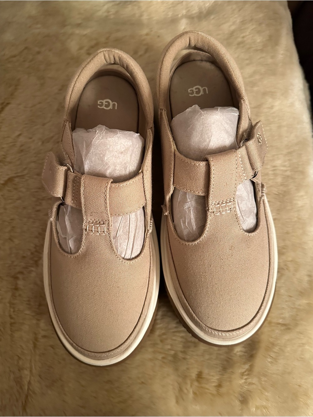 UGG Women’s Tan Canvas Mary Jane Sneakers